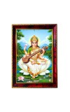 Goddess Saraswathi Photo Frame For Wall & Table | 7x9 Inch Golden Cherry Finish | Decorative Goddess Saraswathi Photo Frame For Home, Office & Pooja Room (F11802)