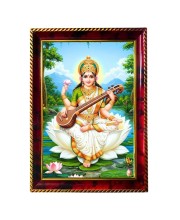 Goddess Saraswathi Photo Frame For Wall & Table | 7x9 Inch Golden Cherry Finish | Decorative Goddess Saraswathi Photo Frame For Home, Office & Pooja Room (F11802)