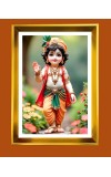 Divine Krishna Golden Photo Frame - 12x16 Inches | Elegant Wooden Frame For Home, Office & Temple Decoration | Spiritual Wall & Table Decor And Gift Item (F9816)