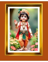 Divine Krishna Golden Photo Frame - 12x16 Inches | Elegant Wooden Frame For Home, Office & Temple Decoration | Spiritual Wall & Table Decor And Gift Item (F9816)