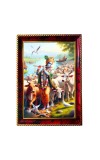Lord Krishna Playing Flute With Cows Photo Frame For Wall & Table | 7x9 Inch Golden Cherry Finish | Decorative Lord Krishna Playing Flute With Cows Photo Frame For Home, Office & Pooja Room (F11368)