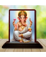 Car Desk/Table Top Lord Ganesha Wooden Photo Stand 3x4 Inches, Compact & Stylish Spiritual Display For Car, Home & Office (Pack Of 1) (F14264)