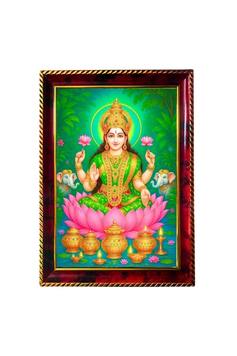 Lakshmi Devi Photo Frame For Wall & Table | 7x9 Inch Golden Cherry Finish | Decorative Lakshmi Devi Photo Frame For Home, Office & Pooja Room (F11719)