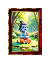Little Cute Krishna Photo Frame For Wall & Table | 7x9 Inch Golden Cherry Finish | Decorative Little Cute Krishna Photo Frame For Home, Office & Pooja Room (F11902)