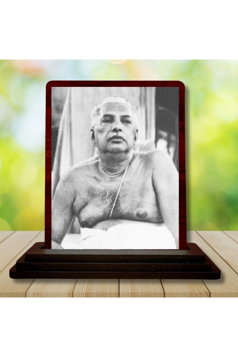 Car Desk/Table Top Sri Sri Thakur Anukulchandra Wooden Photo Stand 3x4 Inches, Compact & Stylish Spiritual Display For Car, Home & Office (Pack Of 1) (F14643)