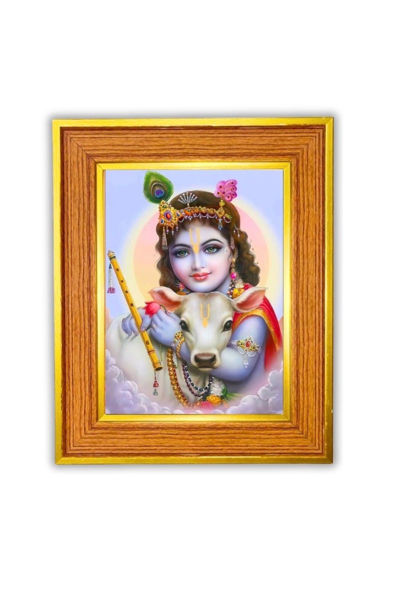 Krishna Balgopal Nandgopal Photo Frame 10x14 Inches-Brown Wooden Frame For Home, Office & Temple Decoration And Gifting (F6476)