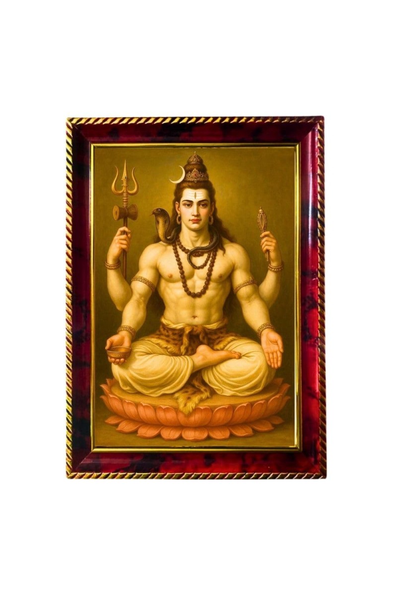 Lord Shiva Photo Frame For Wall & Table | 7x9 Inch Golden Cherry Finish | Decorative Lord Shiva Photo Frame For Home, Office & Pooja Room (F11807)