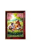 Lord Little Krishna With Cow Photo Frame For Wall & Table | 7x9 Inch Golden Cherry Finish | Decorative Lord Little Krishna With Cow Photo Frame For Home, Office & Pooja Room (F11429)