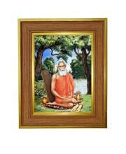 Baba Lokenath Brahmachari Photo Frame 10x14 Inches-Brown Wooden Frame For Home, Office & Temple Decoration And Gifting (F6379)