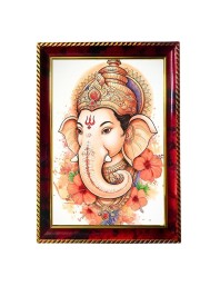 Lord Ganesha Photo Frame For Wall & Table | 7x9 Inch Golden Cherry Finish | Decorative Lord Ganesha Photo Frame For Home, Office & Pooja Room (F11666)