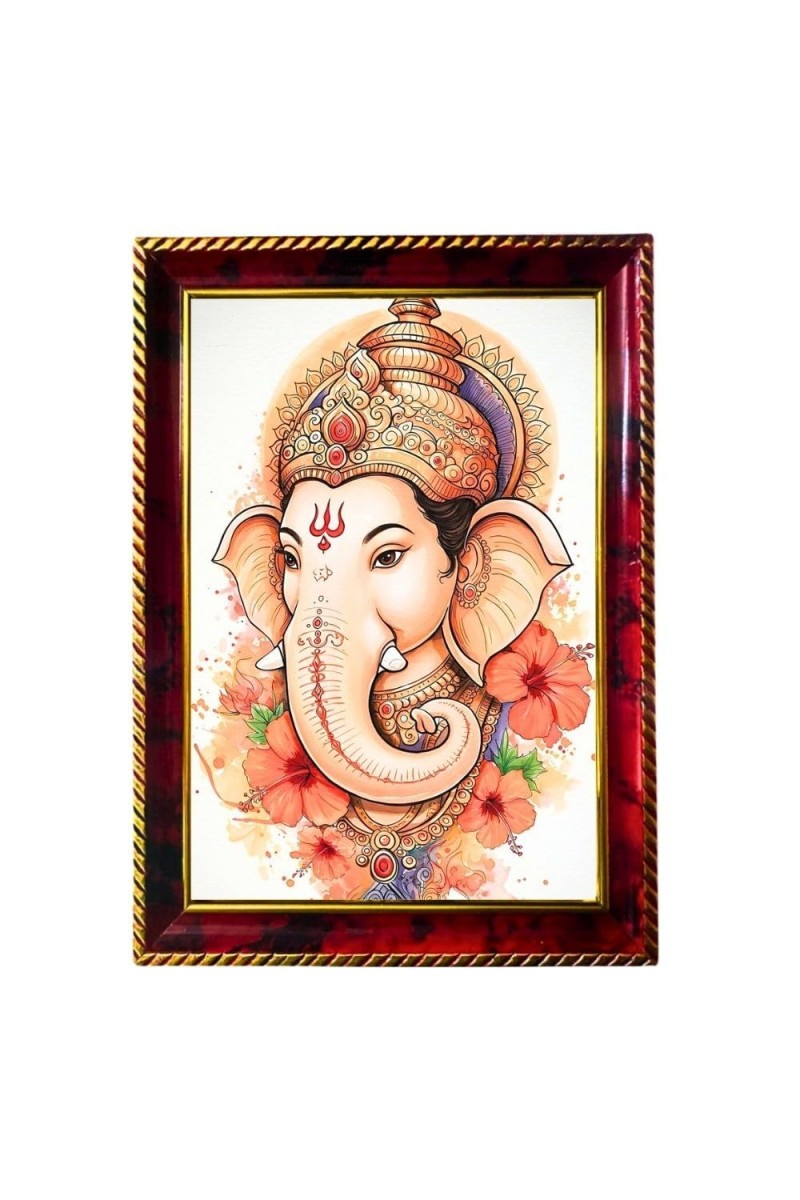 Lord Ganesha Photo Frame For Wall & Table | 7x9 Inch Golden Cherry Finish | Decorative Lord Ganesha Photo Frame For Home, Office & Pooja Room (F11666)