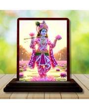 Car Desk/Table Top Lord Krishna Wooden Photo Stand 3x4 Inches, Compact & Stylish Spiritual Display For Car, Home & Office (Pack Of 1) (F14385)