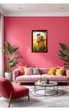 Lord Krishna With Lovely Cow Photo Frame For Wall & Table | 7x9 Inch Golden Cherry Finish | Decorative Lord Krishna With Lovely Cow Photo Frame For Home, Office & Pooja Room (F11776)
