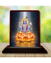 Car Desk/Table Top Lord Vishnu Wooden Photo Stand 3x4 Inches, Compact & Stylish Spiritual Display For Car, Home & Office (Pack Of 1) (F14371)