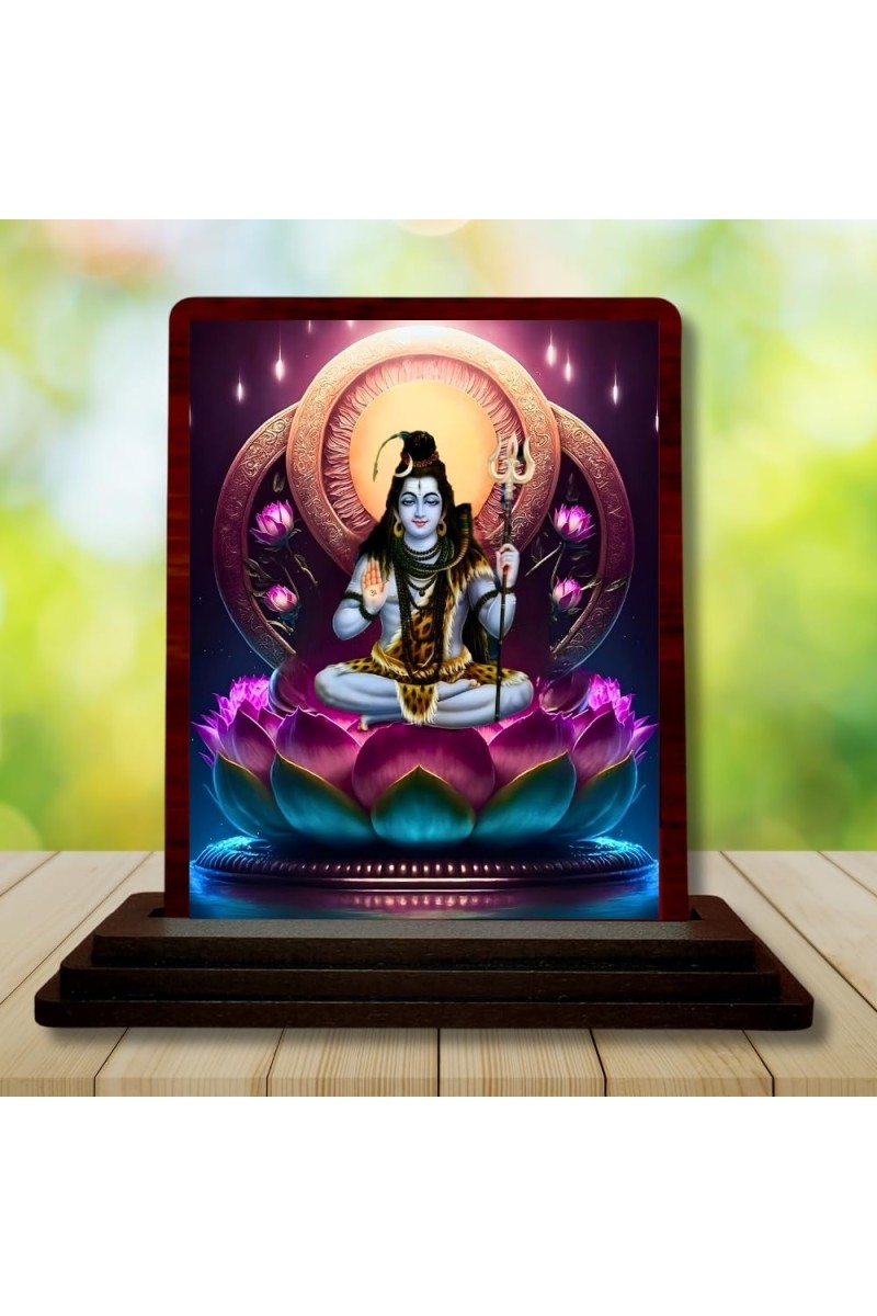 Car Desk/Table Top Lord Shankar Wooden Photo Stand â€“ 3x4 Inches, Compact & Stylish Spiritual Display For Car, Home & Office (Pack Of 1) (F15067)