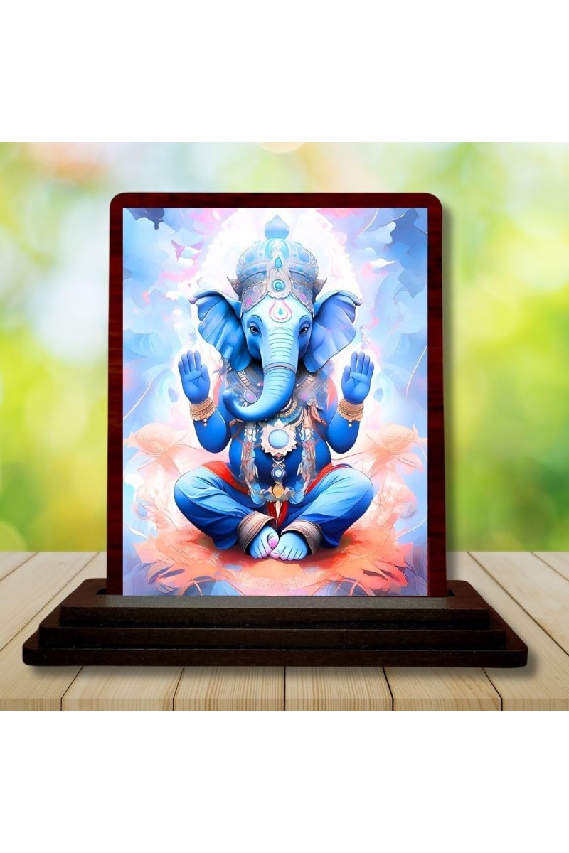 Car Desk/Table Top Lord Ganesha Wooden Photo Stand 3x4 Inches, Compact & Stylish Spiritual Display For Car, Home & Office (Pack Of 1) (F14491)
