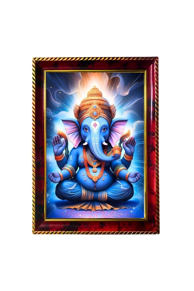 Lord Ganesha Photo Frame For Wall & Table | 7x9 Inch Golden Cherry Finish | Decorative Lord Ganesha Photo Frame For Home, Office & Pooja Room (F11850)