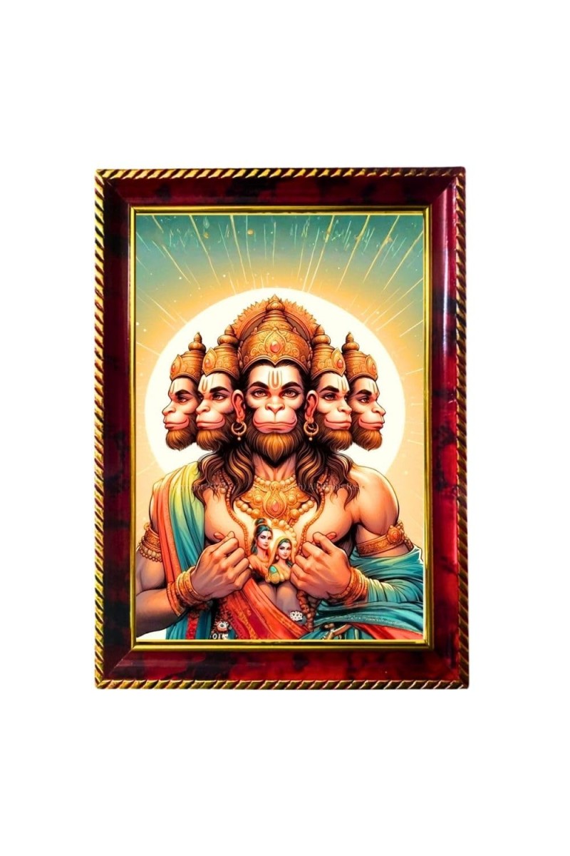 Lord Hanuman Photo Frame For Wall & Table | 7x9 Inch Golden Cherry Finish | Decorative Lord Hanuman Photo Frame For Home, Office & Pooja Room (F11435)