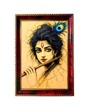 Lord Krishna Photo Frame For Wall & Table | 7x9 Inch Golden Cherry Finish | Decorative Lord Krishna Photo Frame For Home, Office & Pooja Room (F11861)