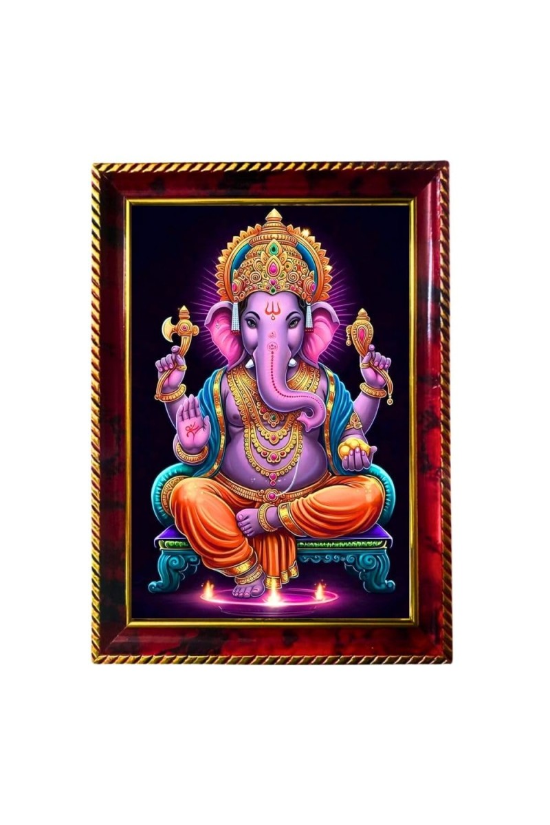 Lord Ganesha Photo Frame For Wall & Table | 7x9 Inch Golden Cherry Finish | Decorative Lord Ganesha Photo Frame For Home, Office & Pooja Room (F11626)