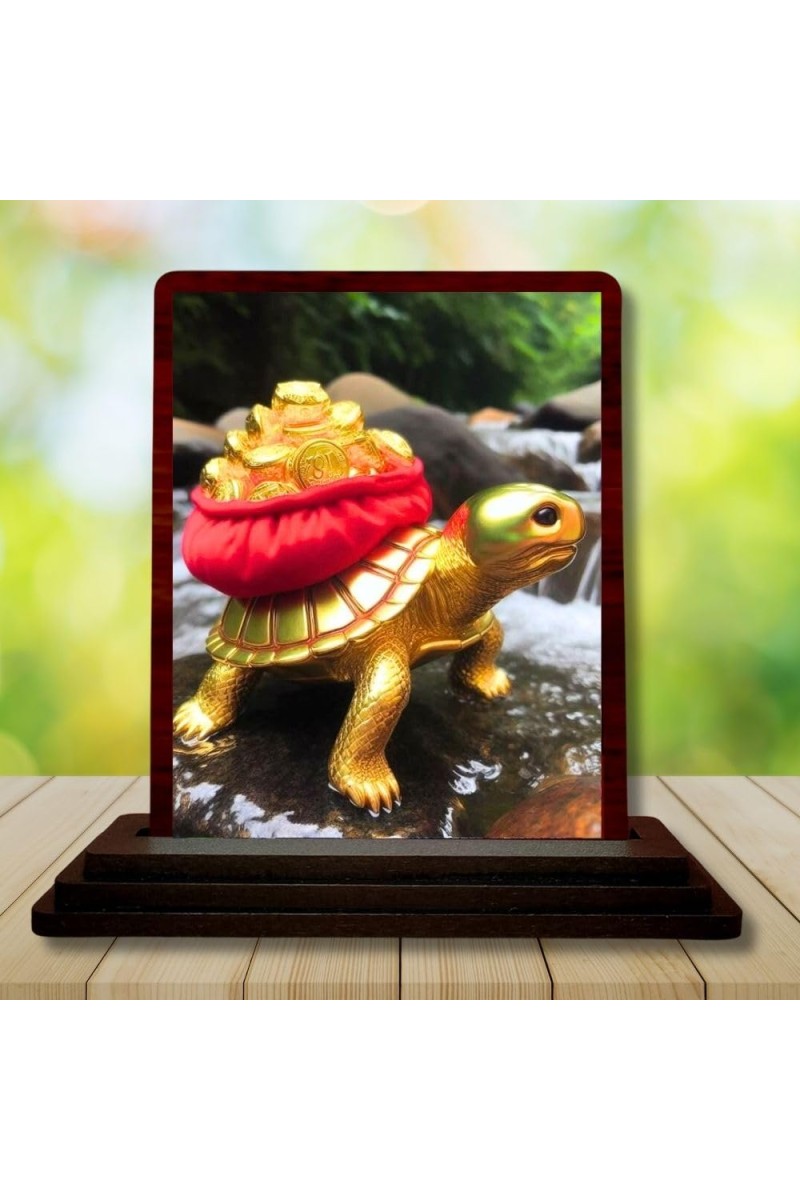 Car Desk/Table Top Feng Shui Vastu Tortoise Wooden Photo Stand 3x4 Inches, Compact & Stylish Spiritual Display For Car, Home & Office (Pack Of 1) (F14576)