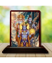 Car Desk/Table Top Lord Vishnu Shankar Bramha Wooden Photo Stand 3x4 Inches, Compact & Stylish Spiritual Display For Car, Home & Office (Pack Of 1) (F15187)