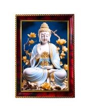 Serene Buddha Photo Frame For Wall & Table | 7x9 Inch Golden Cherry Finish | Decorative Serene Buddha Photo Frame For Home, Office & Pooja Room (F11855)
