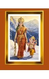 Devi Parvati & Lord Ganesh Golden Photo Frame - 10x14 Inches | Elegant Wooden Frame For Home, Office & Temple Decoration | Spiritual Wall & Table Decor and Gift Item
