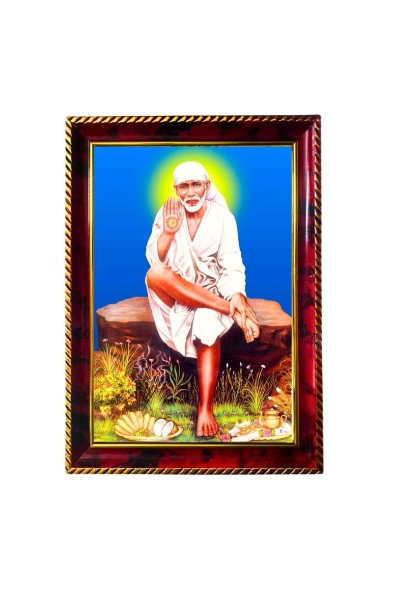 Lord Saibaba Photo Frame For Wall & Table | 7x9 Inch Golden Cherry Finish | Decorative Lord Saibaba Photo Frame For Home, Office & Pooja Room (F11818)