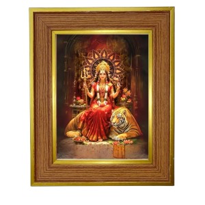 Godess Durga Photo Frame 10x14 Inches-Brown Wooden Frame For Home, Office & Temple Decoration And Gifting (F6260)