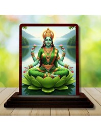 Car Desk/Table Top Goddess Lakshmi Wooden Photo Stand 3x4 Inches, Compact & Stylish Spiritual Display For Car, Home & Office (Pack Of 1) (F14237)