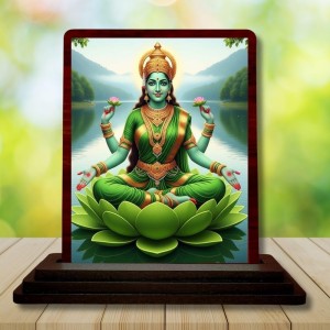 Car Desk/Table Top Goddess Lakshmi Wooden Photo Stand 3x4 Inches, Compact & Stylish Spiritual Display For Car, Home & Office (Pack Of 1) (F14237)