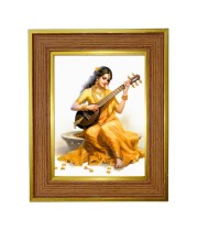 Goddess Saraswati, Photo Frame 10x14 Inches-Brown Wooden Frame For Home, Office & Temple Decoration And Gifting (F6419)