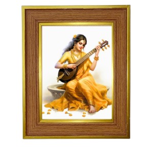Goddess Saraswati, Photo Frame 18x22 Inches-Brown Wooden Frame For Home, Office & Temple Decoration And Gifting (F6419)