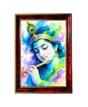 Lord Krishna Photo Frame For Wall & Table | 7x9 Inch Golden Cherry Finish | Decorative Lord Krishna Photo Frame For Home, Office & Pooja Room (F11757)
