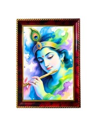 Lord Krishna Photo Frame For Wall & Table | 7x9 Inch Golden Cherry Finish | Decorative Lord Krishna Photo Frame For Home, Office & Pooja Room (F11757)