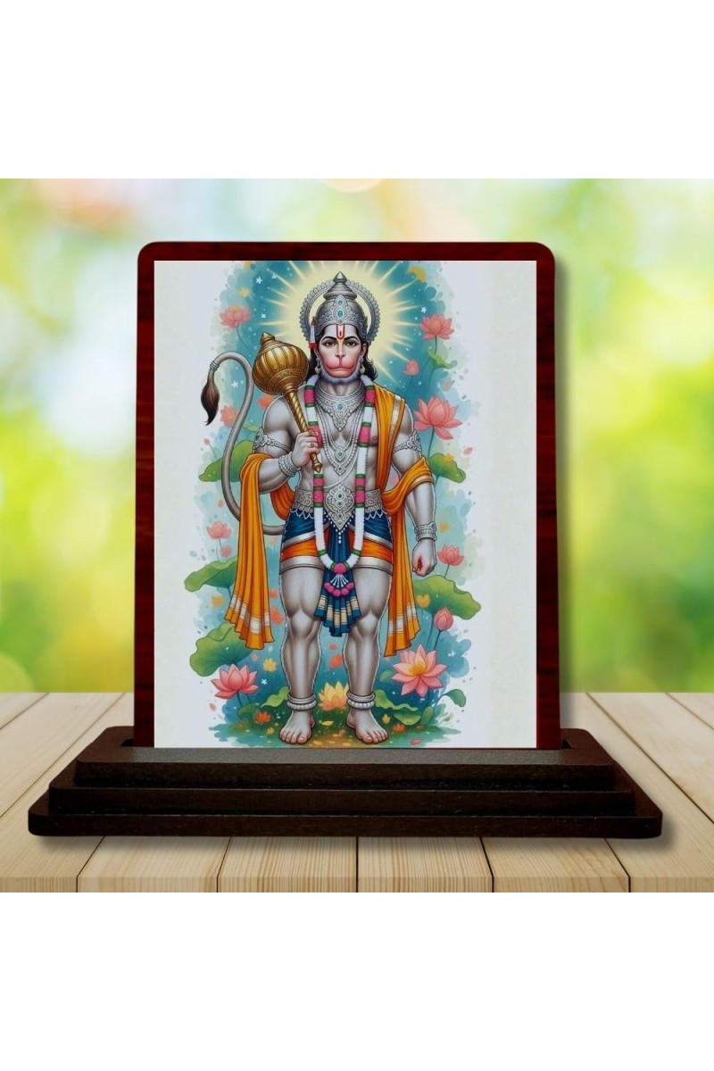 Car Desk/Table Top Lord Hanuman Wooden Photo Stand 3x4 Inches, Compact & Stylish Spiritual Display For Car, Home & Office (Pack Of 1) (F14173)