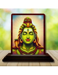 Car Desk/Table Top Lord Shiva Wooden Photo Stand 3x4 Inches, Compact & Stylish Spiritual Display For Car, Home & Office (Pack Of 1) (F14181)