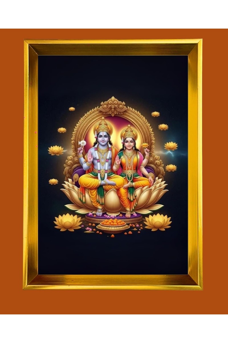 Golden Photo Frame - 10x14 Inches | Elegant Wooden Frame For Home, Office & Temple Decoration | Spiritual Wall & Table Decor and Gift Item
