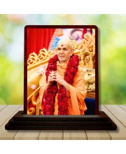 Car Desk/Table Top Mahant Swami Maharaj Wooden Photo Stand 3x4 Inches, Compact & Stylish Spiritual Display For Car, Home & Office (Pack Of 1) (F14142)