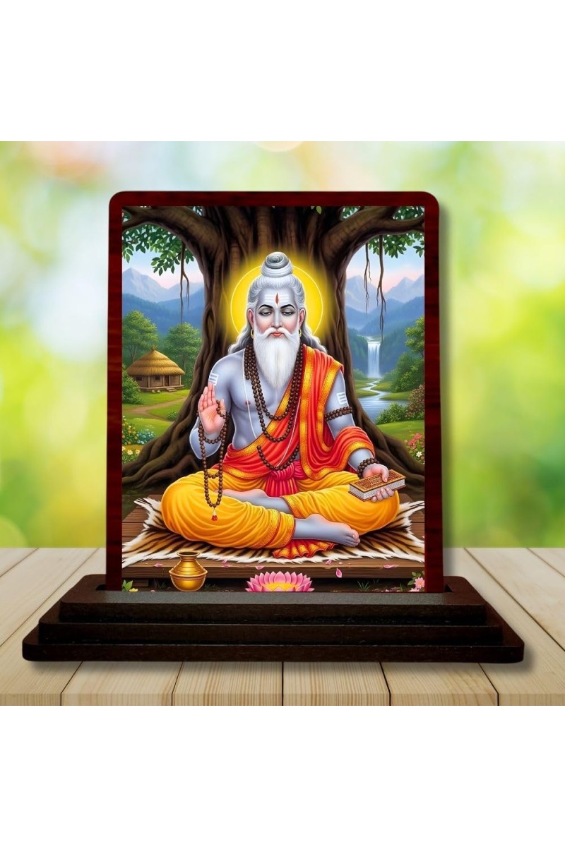 Car Desk/Table Top Shri Veda Vyasa Wooden Photo Stand 3x4 Inches, Compact & Stylish Spiritual Display For Car, Home & Office (Pack Of 1) (F14270)