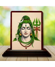 Car Desk/Table Top Lord Shiva Wooden Photo Stand 3x4 Inches, Compact & Stylish Spiritual Display For Car, Home & Office (Pack Of 1) (F14218)