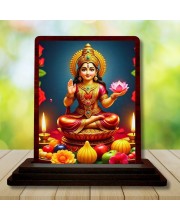 Car Desk/Table Top Maha Lakshmi Wooden Photo Stand 3x4 Inches, Compact & Stylish Spiritual Display For Car, Home & Office (Pack Of 1) (F14161)