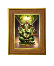 Lord Ganesha Photo Frame 10x14 Inches-Brown Wooden Frame For Home, Office & Temple Decoration And Gifting (F6233)