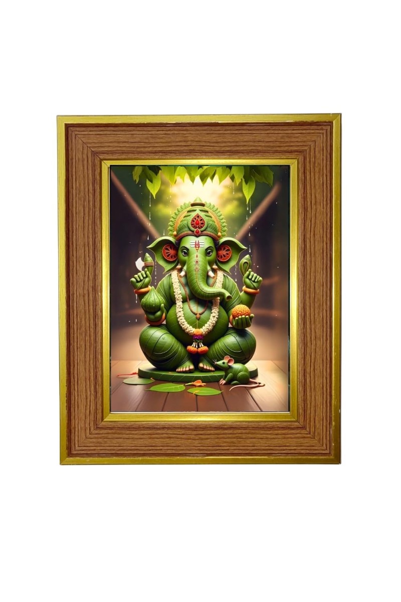 Lord Ganesha Photo Frame 10x14 Inches-Brown Wooden Frame For Home, Office & Temple Decoration And Gifting (F6233)