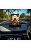 Car Desk/Table Top Lord Buddha Wooden Photo Stand 3x4 Inches, Compact & Stylish Spiritual Display For Car, Home & Office (Pack Of 1) (F14498)
