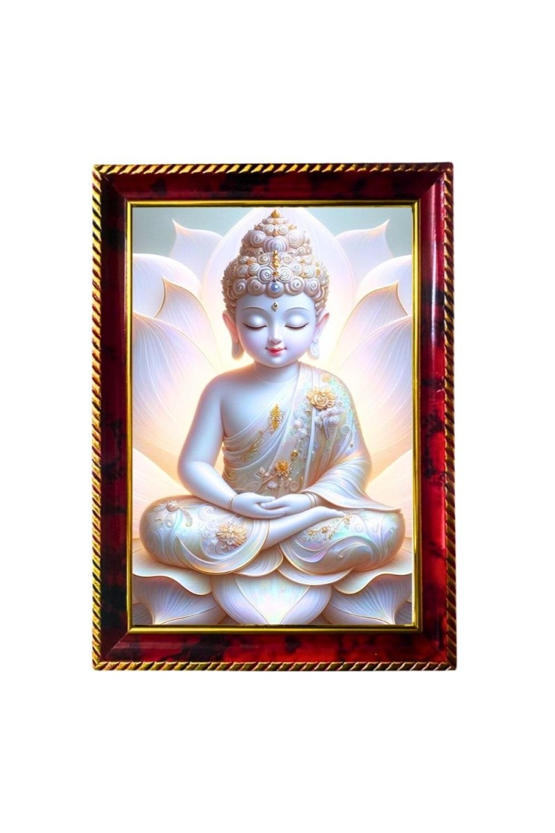 Little Buddha Photo Frame For Wall & Table | 7x9 Inch Golden Cherry Finish | Decorative Little Buddha Photo Frame For Home, Office & Pooja Room (F11857)