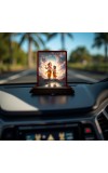 Car Desk/Table Top Lord Ganesha And Karthikeya Wooden Photo Stand 3x4 Inches, Compact & Stylish Spiritual Display For Car, Home & Office (Pack Of 1) (F14367)