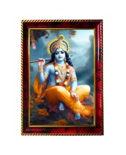 Lord Krishna Photo Frame For Wall & Table | 7x9 Inch Golden Cherry Finish | Decorative Lord Krishna Photo Frame For Home, Office & Pooja Room (F11466)
