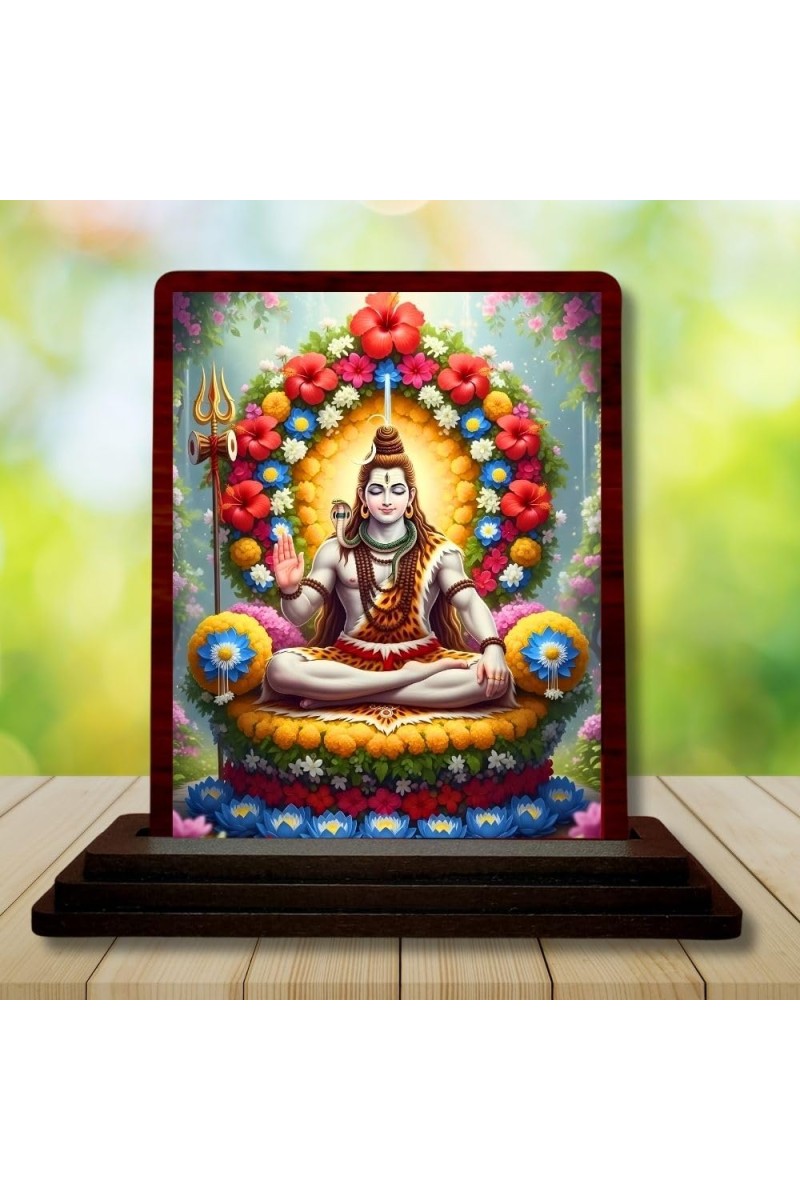 Car Desk/Table Top Lord Shiva Wooden Photo Stand 3x4 Inches, Compact & Stylish Spiritual Display For Car, Home & Office (Pack Of 1) (F14269)